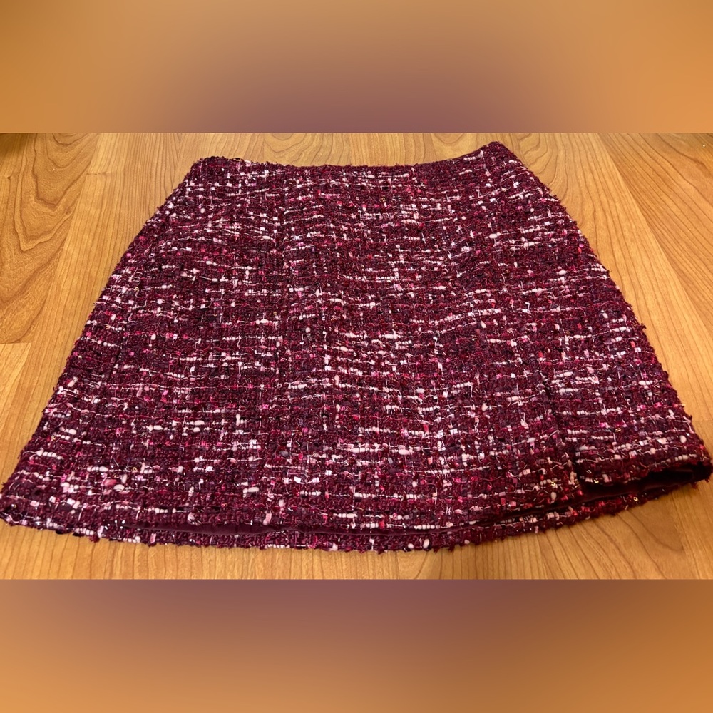 House of Harlow Revolve Tweed Mini Skirt Slit Burgundy XS